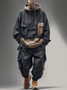 Workwear Urban Street Style Street Art Windproof Flap Pocket Lining Hooded Sweatshirt