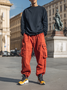 Street Style Washed Cotton Drawing Jogger Work Pants