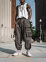 Street Style Washed Cotton Drawing Work Pants