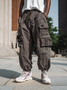Street Style Washed Cotton Drawing Work Pants