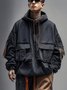 Workwear Urban Street Style Street Art Windproof Flap Pocket Lining Hooded Sweatshirt