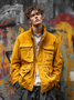 Street Style Washed Cotton Lined Zip-Up Work Jacket