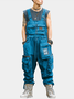 Men's Ripstop Blue Multi-Pocket Trendy Deconstructed Street Overalls