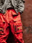 Men's Water Resistant Ripstop Red Multi-Pocket Deconstructed Street Fashion Tactical Pants