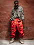 Men's Water Resistant Ripstop Red Multi-Pocket Deconstructed Street Fashion Tactical Pants