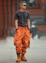 Men's Water Resistant Ripstop Orange Multi-Pocket Street Tactical Pants