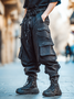 Men's Ripstop Black Multi-Pocket Street Fashion Tactical Pants
