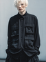 Men's Black Ripstop Multi-Pocket Fashion Work Shirt