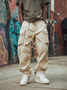 Street Style Washed Cotton Flap Pockets Work Pants