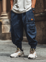 Street Style Washed Ripstop Cotton Flap Pockets Work Pants