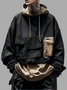 Workwear Urban Street Style Street Art Windproof Flap Pocket Lining Hooded Sweatshirt