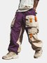 Color-block Casual Cargo Pants Workout Joggers Hiking Drawstring Tactical Pants with Multi Pockets
