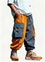Men's Colorblock Waterproof Cargo Pants with Multi-Pockets and Loose Fit