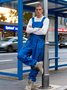 Men's Ripstop Blue Multi-Pocket Trendy Deconstructed Street Straight Overalls