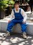 Men's Ripstop Blue Multi-Pocket Trendy Deconstructed Street Straight Overalls