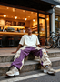 Color-block Casual Cargo Pants Workout Joggers Hiking Drawstring Tactical Pants with Multi Pockets