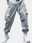 Men's Trendy Casual Cargo Pants With Multiple Pockets Elastic Waist Solid Color Windproof And Waterproof.