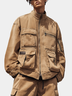 Retro Grunge Streetwear Washed Cargo Work Jacket with Flap Pockets