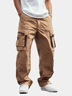 Street Style Washed Cotton Zip-Up Work Pants