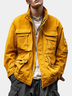 Street Style Washed Cotton Lined Zip-Up Work Jacket