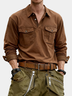 Men's Workwear Long-Sleeved Shirt With Pocket Patchwork Design Street Style Urban Casual Top